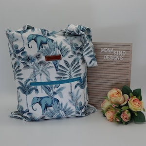 Baumwolltasche weiß mit blauen Elefanten