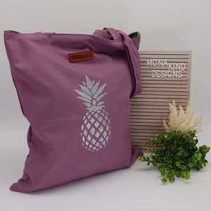 RESERVIERT für Anne Baumwolltasche lila mit Ananas Motiv