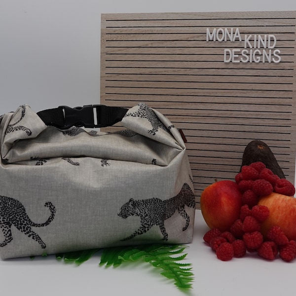 Lunchbag groß beige mit Leoparden Motiv