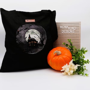 Baumwolltasche schwarz/weiß Haunted House