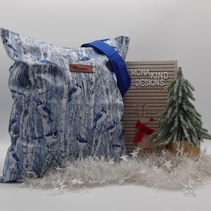 Baumwolltasche weiß-blau mit Kardinalvogel Motiv