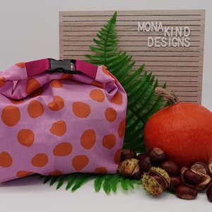 Lunchbag groß rosa mit großen orangefarbenen Punkten