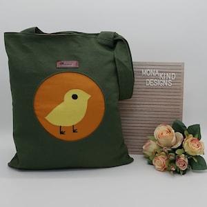 Baumwolltasche grün /senfgelb mit Küken Applikation