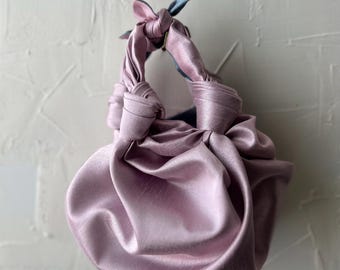 Bojagi Knot Bag Mini Purse | Korean Hanbok Fabric | Handmade Knot | Wedding | Party Clutch Tote | Silky Double Sided | Pearl Olive Green