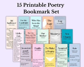 PRINTABLE Poetry Bookmarks | April National Poetry Month Bookmarks | Gifts for librarians, book lovers, and literature teachers