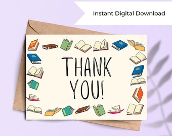 PRINTABLE Library Appreciation Month Thank You Card | Digital download gift for National Library Month Week or Day!