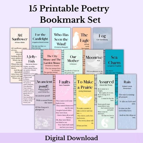 PRINTABLE Poetry Bookmarks | April National Poetry Month Bookmarks | Gifts for librarians, book lovers, and literature teachers