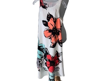 Muse ladies colorful high low floral lined ruffle accent sleeveless keyhole pullover maxi dress size 2