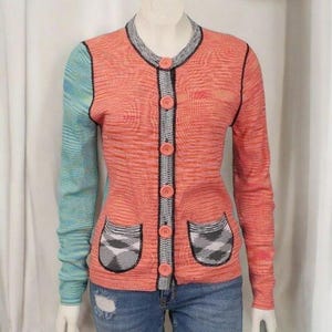 One Girl Who ヴィンテージ ゼブラ エルボーパッチ レディース XS カラフル ヒッピー ボヘミアン ボタンダウン カーディガン セーター ポケット