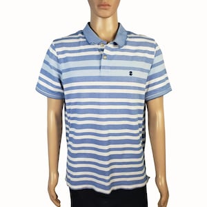 Izod Advanced Performance Mens Blue White Timeless Classic Striped Short Sleeve Polo Shirt 2XL
