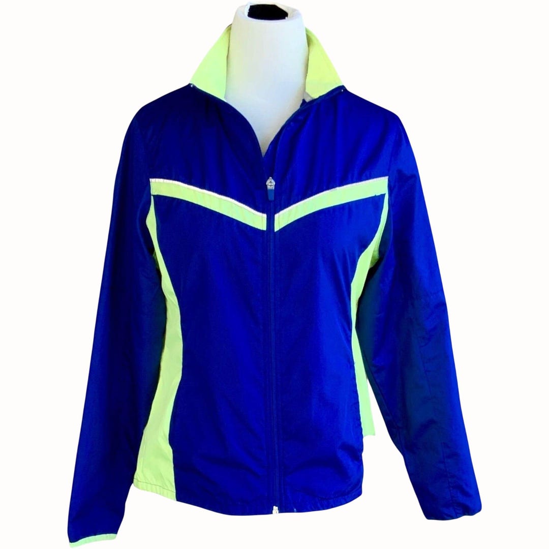Danskin Blue Neon Green Zip Front Jacket M Lightweight Collared 