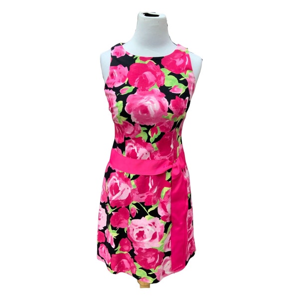 Talbots ladies petite sleeveless lined watercolor floral sheath midi dress gorgeous 60s style drop waist 4P