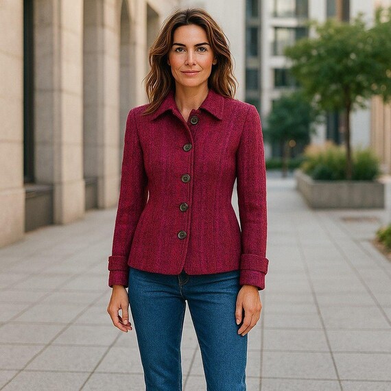 Coldwater Creek Tweed Blazer Pink Button Front Blazer Fitted