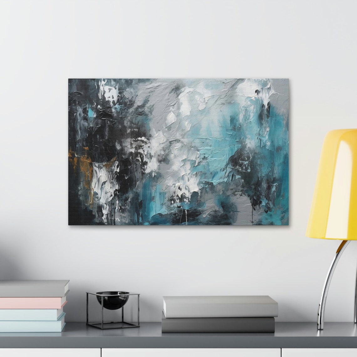 Abstract Blue, Black, White, and Grey Painting Print Canvas Wall Art - Etsy