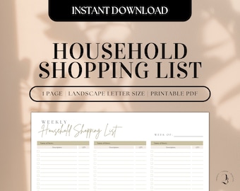 Household Shopping List, Grocery List Printable, Multi Store Shopping List, Food Shopping List, Weekly Shopping Planner, Instant Download