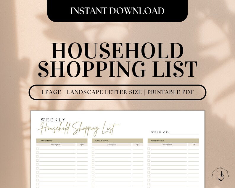 Household Shopping List, Grocery List Printable, Multi Store Shopping List, Food Shopping List ...