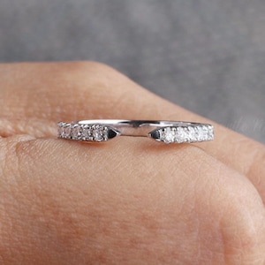 14k Pave Moissanite Diamond Open Cuff Claw Diamond Ring Unique Open Wedding Band Ring For Bridal Thin Minimalist Stacking Ring Gift For Her