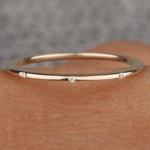 Minimalist dainty delicate promise anniversary ring 1mm Ultra-thin gold wedding band Moissanite stacking stackable everyday simple gold ring
