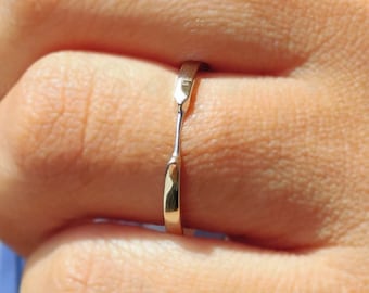 ¡Anillo de boda personalizado con muesca simple, anillo de puño abierto de oro blanco de 14 quilates de 1,80 mm de ancho, anillo a juego con muesca simple, regalo de aniversario apilable para ella!