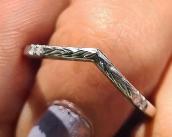 Nature Inspired Leaf Moissanite Curved Wedding Band Solid Gold Wedding Ring Moissanite Stacking Matching Rings Personalized Gift For Her