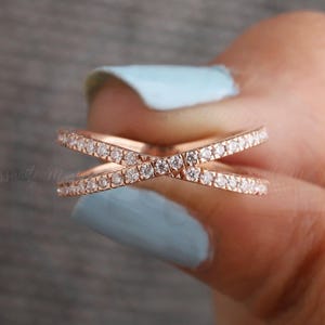 Criss Cross Ring / 14k Gold Diamond Criss Cross Ring / Statement Ring / Diamond Ring / Moissanite Diamond micro pave set Ring for Women!