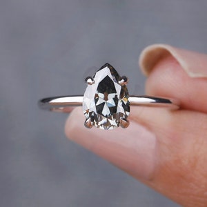 1.50CTGrey-Gray Pear Cut Moissanite Solitaire Engagement Ring Grey Moissanite Wedding Ring White Gold Pear Moissanite Solitaire Wedding Ring