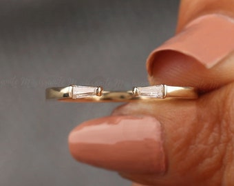 Open Tapered Baguette moissanite wedding band, 14K Yellow Gold Customize Open Gap matching bands, antique stacking anniversary promise band!