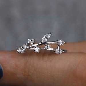 Obrączka ślubna Marquise Diamond Leaf Obrączka ślubna Moissanite inspirowana naturą Pierścień z gałęzią z 14-karatowego złota Unikalny pierścień do układania liści dla kobiet