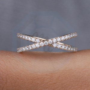 Criss Cross Ring / 14k Gold Diamond Criss Cross Ring / Statement Ring / Diamond Ring / Moissanite Diamond micro pave set Ring for Women!