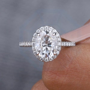 Halo Moissanite Engagement Ring 2CT Oval Cut Moissanite Side Stone Ring 10K Wedding Anniversary Gift White Gold Classic Oval Ring for Women