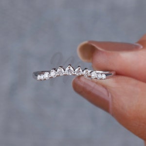 Vintage Diamond wedding band curved wedding band Round cut moissanite matching band 10K/14K White Gold Stacking Band Unique Anniversary Ring