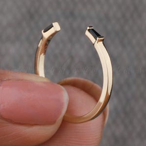 Tapered Baguette Shape Black Onyx Wedding Band 14K Solid Gold Ring | Art Deco Open Band Stacking Matching Dainty Wedding Ring Promise Band