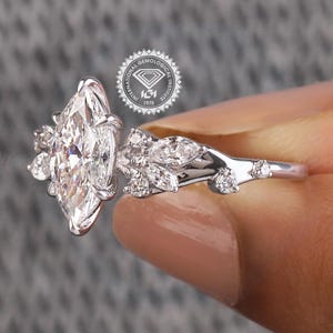 0.8 to 3Ct Lab Grown Marquise Diamond Nature Inspired Ring, Marquise Twig IGI Certified Lab Diamond Ring Leaf Branch Solid Gold Diamond Ring