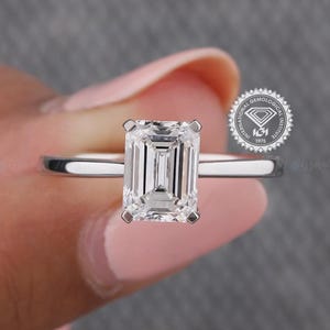 Solitaire Ring, IGI Certified Real Lab Grown Diamond ring, 0.25CT to 3CT Emerald Cut Diamond Proposal Ring Engagement Ring, Solid White Gold