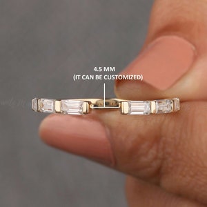 Open 4x2mm Baguette moissanite wedding band, 14K Gold Customize Open Gap matching bands, antique stacking anniversary promise bridal band.