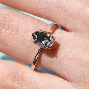 Grey Pear Moissanite Ring Pear Moissanite Solitaire Gray Moissanite Engagement Ring 10K/14K/18K Yellow Gold Anniversary Ring Gift for Mother