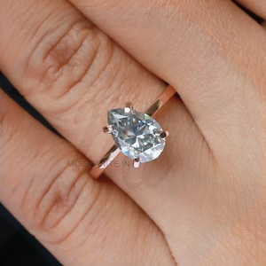 2CT Light Grey Pear Moissanite Solitaire Engagement Ring Hidden Halo Moissanite Solitaire Ring Light Gray Pear Cut Promise Ring Gift for Her
