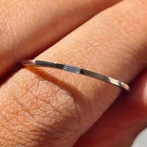 Baguette Cut Moissanite Diamond Wedding Band 14K Solid Gold Thin Wedding Band Minimalist Matching Ring Baguette Stacking Ring for her!