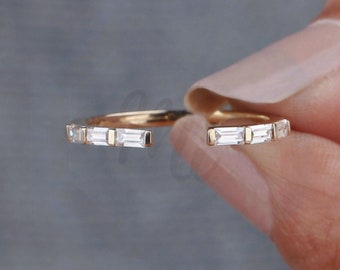 Open Baguette moissanite wedding band, 14K Yellow Gold Customize OpenGap matching bands Lab Grown Baguette antique stacking anniversary band
