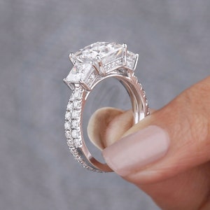 Three Stone Princess Cut Moissanite Wedding Bridal Ring Set for Women Three Stone Wedding Ring 10K/14K White Gold Wedding Ring Set For Her