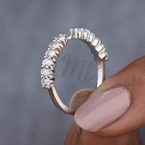 Unique Moissanite Notched Wedding Band Women Oval Cut Half Eternity ...