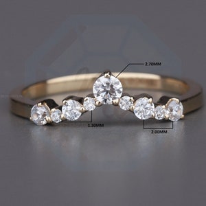 Curved Wedding Band V Shaped 14K Yellow gold Curved Ring For Women Stacking Band For Her Curved Matching Minimalist Dainty Band S925 silver