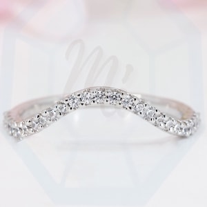 Moissanite Wedding Anniversary Band In 14K White Gold Curved Wedding Band White Gold Wedding Band Stacking Matching Band Best Mother&#39;s Gift