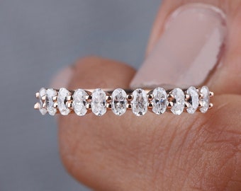 3x2mm Oval Moissanite Wedding Band Oval Cut Matching diamond Band Stacking Half Eternity Wedding Band 10K/14K Rose Gold Wedding band women