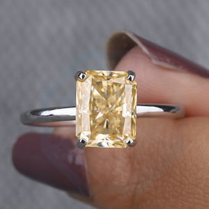 2.5CT Yellow Radiant Moissanite Engagement Ring Canary Yellow Moissanite Ring 10K/14K White Gold Hidden halo Wedding Ring Gift for women!