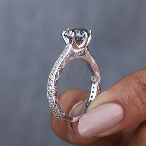 Gray/Grey East West Moissanite Oval ring Vintage Bridal Art Deco Milgarin Ring, Moissanite Engagement Surprise Anniversary Gift for Women!