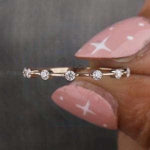 Floating Bubble Diamond Wedding Band, 1.80MM Round Moissanite Diamond Band, Half Eternity Band, Stackable - Matching Band, Minimalist Band