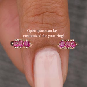14k Gold Open Cuff Birthstone Ring, Lab Created pink Ruby Ring, Six Round Open Matching Cuff Open Space band, Birthstone Gifts, Promise Ring