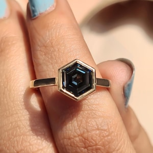 2CT Hexagon Cut Grey-Gray Moissanite Engagement Ring, Solitaire Wedding Bezel Set Ring, 14K/18K Solid Gold, Singal diamond Ring for Bridal