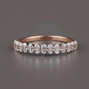 Oval Moissanite Band Oval Eternity Band Oval Wedding Band 3x2mm Oval Cut Moissanite Wedding Band 14K rose Gold half Eternity Women&#39;s Band